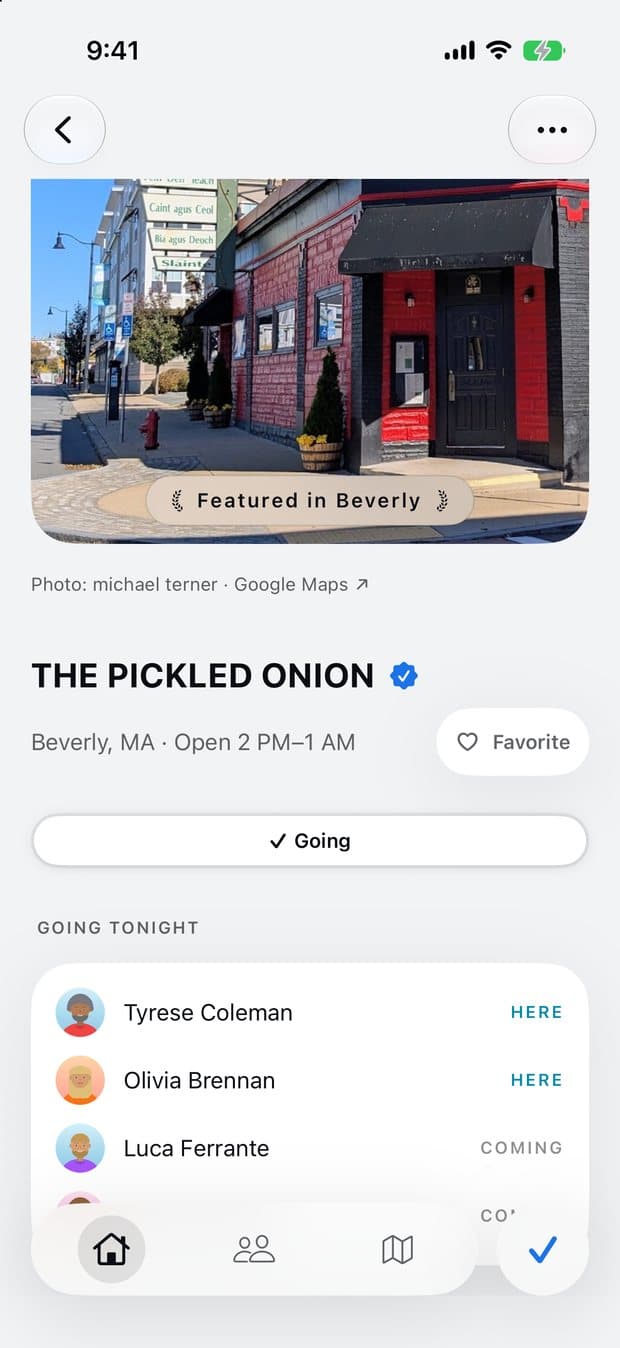 The Pickled Onion in Sway, marked Going: who's going tonight, and who's already here.