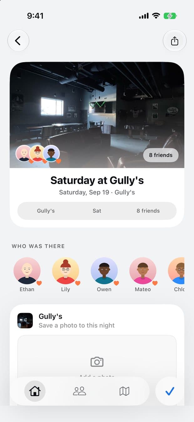 A Sway memory: Saturday at Gully's, with the eight friends who were there.